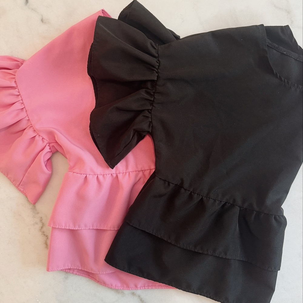 SHEIN Black and Pink Ruffle Sleeve Blouses.